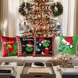 Ohok Set of 4 Decorative Cushion Covers, 45 x 45 cm, Polyester Linen Decorative Cushion Covers, Christmas Cushion Covers, Decorative Cushion Cover Set for Bedroom, Living Room, Sofa, Couch, Car