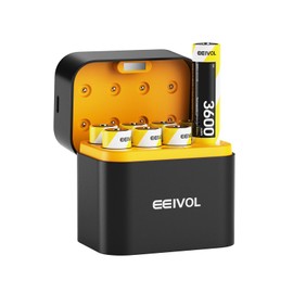 8 Pack Rechargeable AA Batteries & Fast Charger, 1.5V 3600mWh, Integrated Charging Box, 350mA, Long-Lasting Li-ion, Leak-Proof, IP67 Waterproof Design