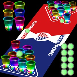 meishuneu 32 Glowing Party Cups (Red & Blue) 12 Luminous Pongs