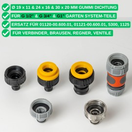 Your Day Mate Ersatz Dichtungen Komplett Set, 125 Stück, für G 1/2" - 3/4" - 1" Systeme, kompatibel mit Gardena 21, 26,5, 33,3 mm Hahnverbinder, Gummi, Ø 16 x 11, 22,3 x 17, 19 x 11, 24 x 16, 30 x 20 mm Dichtringe