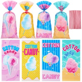 Karenhi 100 Pcs Cotton Candy Bags Cotton Candy Cones Treat Bags Snacks Bags Set Cotton Candy Supplies for Circus Carnival Birthday Party Favor (10.8 x 5 Inch)