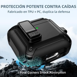 GEAK Funda para Airpods 4, Protector Total contra Caídas con Diseño de Cierre Seguro con Kit de Limpieza y Llavero, Estuche Antigolpes para AirPods 4ta Generación(2024) Hombre, Negro