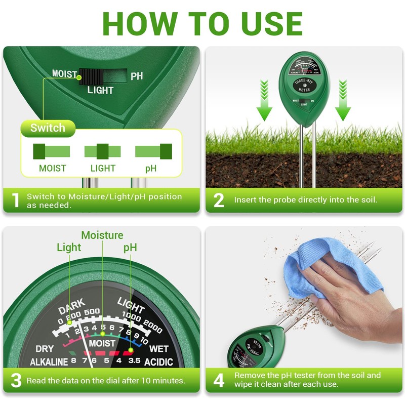 Plant Moisture Meter, 3 in 1 Soil Moisture Light pH