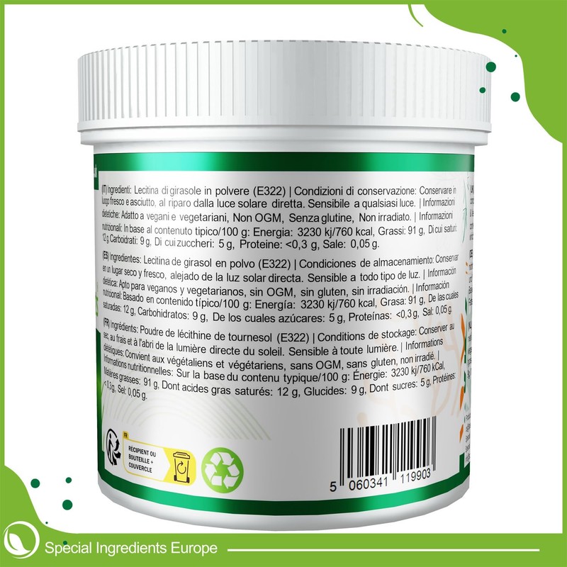 Sunflower Lecithin Powder 500 g Highest Quality GMO Free (German