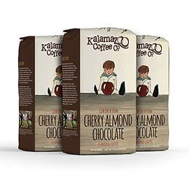 KALAMAZOO COFFEE COMPANY Cherry Almond Chocolate Whole Bean Coffee - Gem on a Stem Flavored Coffee | 12oz Bag (3 Pack)