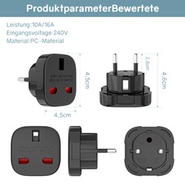 VIEVRE Pack of 2 adapters UK to DE, adapter England Germany plug, UK adapter to EU, UK plug adapter to EU, UK to EU adapter, UK adapter UK to EU, socket adapter England