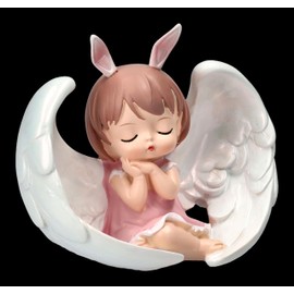 Pink Angel Figurine with Wings and Rabbit Ears, 10 cm Wide, Hand Painted, Figurine, Putte, Cherubim