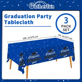 Graduation Party Decorations, Gongrats Grad Tablecover for Graduation Party Supplies, 3 pcs Class Blue Table Cloths, 54"x108"