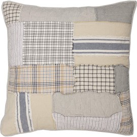 Piper Classics Mill Creek Patchwork Euro Sham Pillow Cover, 26" x 26" Modern Farmhouse Style Bedding, Country Quilted Grain Sack Stripe, Ticking & Plaid Fabrics, 100% Cotton