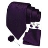 Gusleson Mens Dark Purple Tie for Wedding Solid Silk Paisley