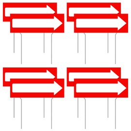 8 Pack Arrow Sign Yard Sign Signs for Outside Red This Way Decor 17 x 6 Inch Plastic Blank Directional Yard-Sign with 12 Inch Metal Stakes Waterproof This Way Signs for Lawn Wedding Party Garage Sale
