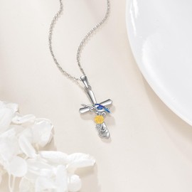Grmdit Hummingbird Necklace Sterling Silver Cross Pendant Religious Jewelry Gifts for Women Men