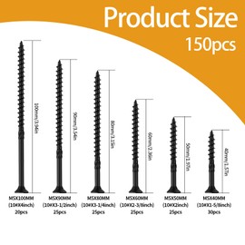 Pack of 150 Wood Screws, Wood Screws, Patio Screws with Torx Drive, Chipboard Screws, Countersunk Screws, Flat Head Self-Tapping Universal Screws for Roof, M5 (Black)