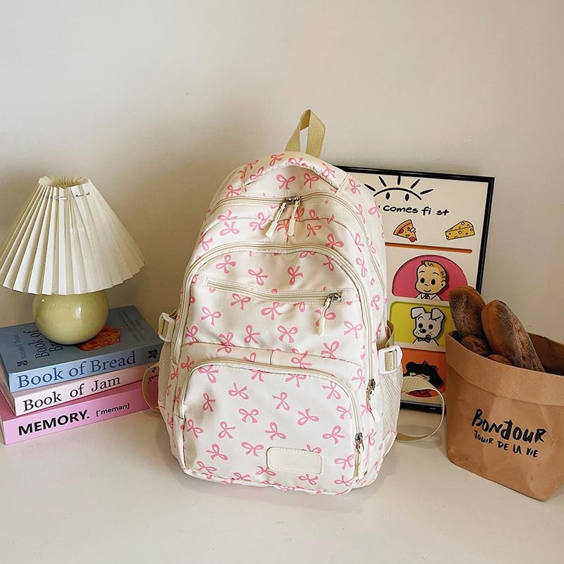 Cohawk Bow Backpack for Women Coquette Aesthetic Nylon Rucksack Cute