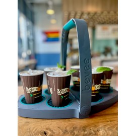 Bevee Reusable 6 Cup Drink Carrier with Comfort Handle – Foldable Portable Compact Durable Caddy for Coffee Runs, Takeout, Uber Eats & DoorDash Delivery – Secure for Hot & Cold Cups | Grey
