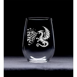 C M - Fire Breathing Guardian Dragon Stemless Wine Glass - Dragon Themed Gift for Men and Women -17 oz.