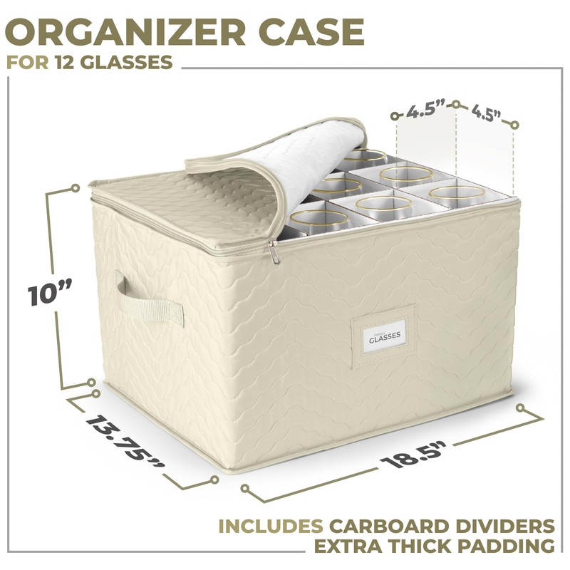 Sorbus Stemware Storage Cases (Quilted) Wine Glass Storage Box Case