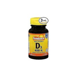 Sundance Vitamins High Potency Vitamin D3 400 IU Supplement Tablets 60 Ct 3 Pack