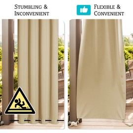 RYB HOME Outdoor Curtains Windproof - Weighted Bags Attached Blackout Drapes 84 inches Long, Waterproof Thermal Indoor Outdoor Curtains for Pool Shower Bedroom Patio, 2 Pcs, W 52 x L 84, Beige