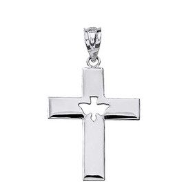 Sterling Silver Holy Spirit Cross with Descending Cutout Dove Center Pendant