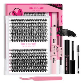 PRO DIY Lash Extension Kit 280pcs Lash Clusters D Curl Eyelash Extension Kit Individual Lashes with Lash Bond and Seal Lash Applicator Easy to Apply at Home(30D+40D-9-15mix Kit)