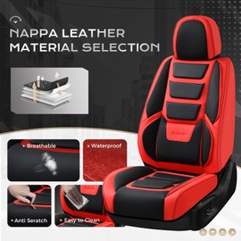 Coverado Car Seat Covers Full Set, Seat Covers for Cars, Front Seat Covers and Back Seat Cover Waterproof Leather Automotive Seat Cover, Universal Car Interior Protectors Cushion for Most Cars Red