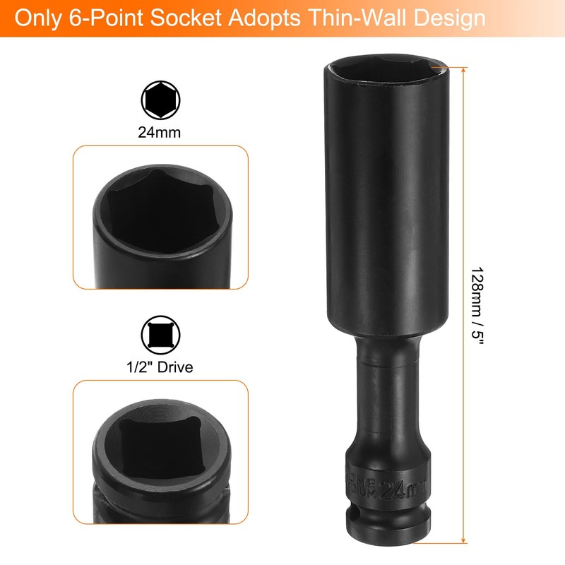 sourcing map 2pcs Deep Thin Wall Impact Socket 24mm Metric