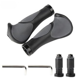 Bicycle Handle Grip, Ergonomic Grip, Lock-On Type, Shock Absorption, Fatigue, End Cap Included, Mounting Tools Included, Black, Gray