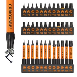 COMOWARE Impact Torx Bit Set 36pcs (TT5-TT40), S2 Steel Security Torx Bit Set, CNC Machined Tips, 1"&2" Long Impact Bits with Magnetic Bit Holder and Storage Box