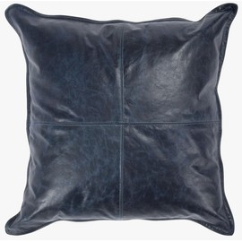 Genuine Leather Pillow Cover Case for Lumbar Throw Couch Pillows - Farmhouse Decorative Modern Sofa Thick & Soft Cushion Covers (Nightfall Blue, 20" x 20")