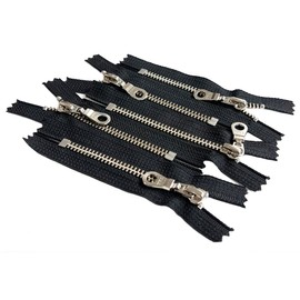 5 Pieces YKK #5 Nickel Silver Teeth with Doughnut Pull Metal Zipper Closed-End for Sewing Bags Crafts Jackets Color Black - Made in The United States - Choose Your Length (12 Inches)