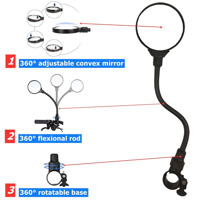 RYANGO Bike Mirror, Adjustable Bike Mirrors Handlebar Rearview Mirror, Acrylic