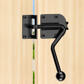 TIBEGOLD Slide Bolt Gate Latch, Heavy Duty Door Latch Hook Style, Sliding Gate Lock Latch with Ergonomic Round Handle, Black Gate Hardware for Outdoor Wooden Fence, Shed Door, Barn Door, 1 Pack