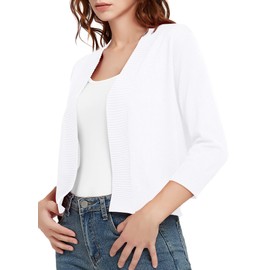Urban CoCo Women's 3/4 Sleeve Lightweight Open Front Knit Sweater Cardigan (White, L)
