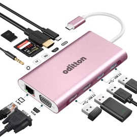 USB C Hub, oditton 11 in 1 USB C Docking Station with 4K HDMI, 4 USB A, VGA, 100W PD, Ethernet, SD/TF, 3.5 mm Audio, USB C Adapter for Mac Pro/Air, Surface Pro and More Type C Devices