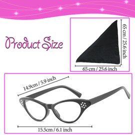 HIYMDOIT - Juego de accesorios para disfraz de los años 50 para mujeres de los años 50, estilo clásico, bufanda de gasa, anteojos de ojo de gato con diamantes de imitación para fiesta de