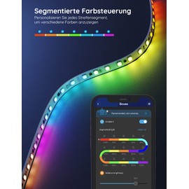 Govee LED Strip, RGBIC LED Streifen 5m, Musik Sync, Segmentcontrol, Farbwechsel, 64 Szenenmodus, Steuerbar via App, für Party, Zuhause, Schlafzimmer, TV, 5M