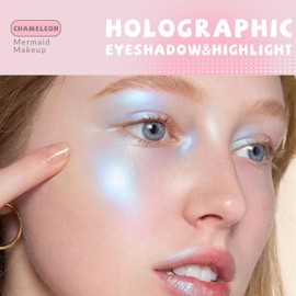 HOSAILY Holographic Duochrome Blue Glitter Eyeshadow, Color Shift Metallic Shimmer Eyeshadow Palette, Chameleon Sparkle Inner Corner Eye Highlighter, Iridescent Eye Shadow Palette Fairy Makeup#04