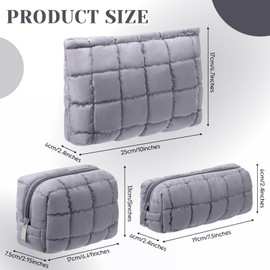 Huhumy 3 Pcs Puffy Makeup Bag Quilted Makeup Bag Cute Checkered Cosmetic Bag for Women Travel Toiletry Bag Puffer Makeup Pouch Puffy Purse Pouch Preppy Makeup Organizer Pencil Case with Zipper(Gray)