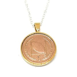 Solid Pendant Rugby Coin Gift Idea plus a Sterling Silver 18in Chain GLD