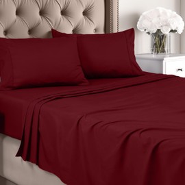 Utopia Bedding Queen Sheet Set - Brushed Microfiber - Soft Bed Sheets for Queen Size Bed Set - Includes 1 Fitted, 1 Flat, & 2 Pillow Cases - Deep Pocket (Burgundy)
