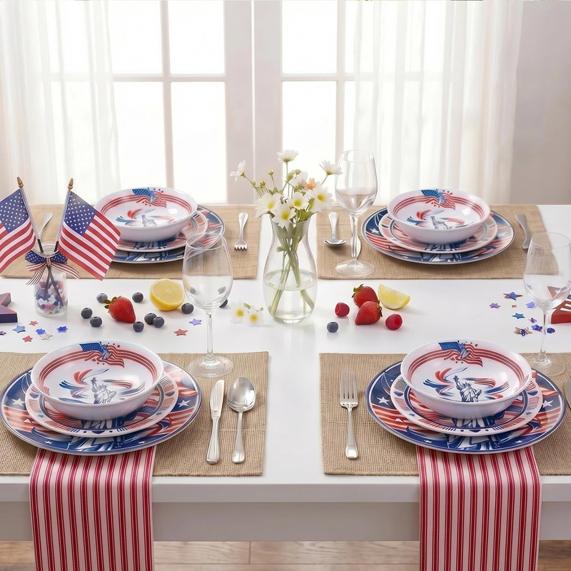 Webbylee 12 Piece Melamine Dinnerware Set,Unbreakable Plates and Bowls with
