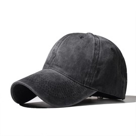 Classic Vintage Distressed Baseball Cap, Washed Cotton, Adjustable Fit, Black