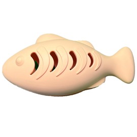 Naiadiy Interactive Cat Toothbrush Teething Treat-Dispensing Toy, Fish-Shaped Food-Grade Silicone, Ideal for Cat Dental Care and Self-Entertainment, (Beige)