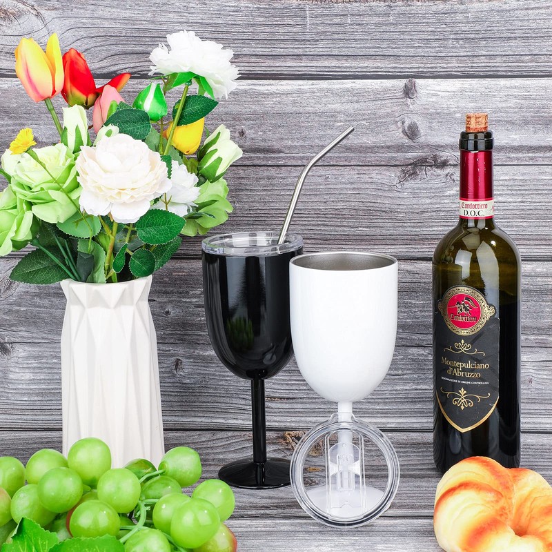 Stemmed Stainless Steel Wine Glasses with Lid Double Wall Insulated