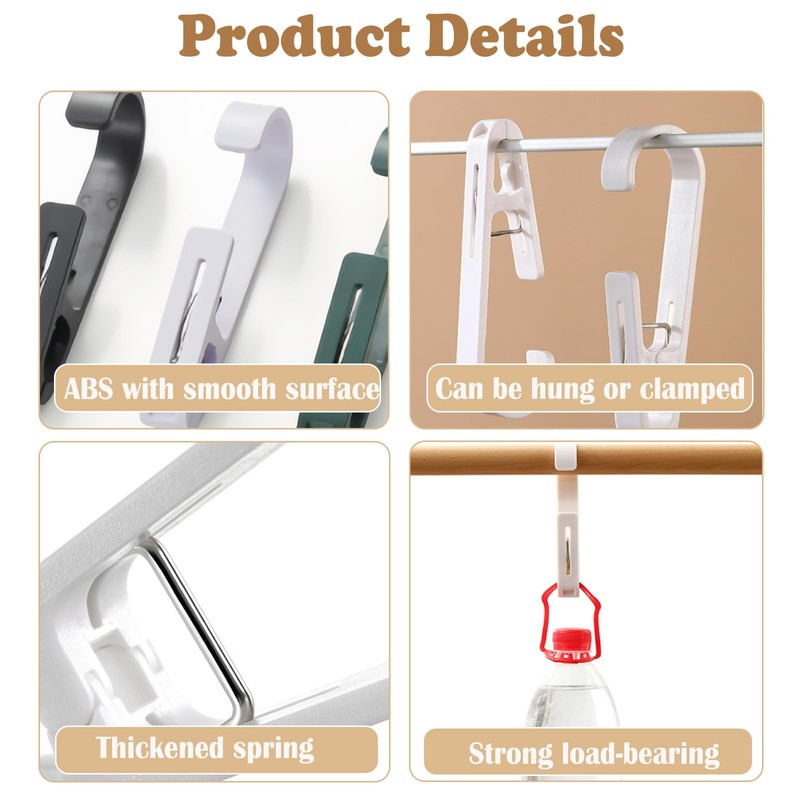 Realand 10pcs Large Clothes Pins with Hooks - Sturdy Laundry