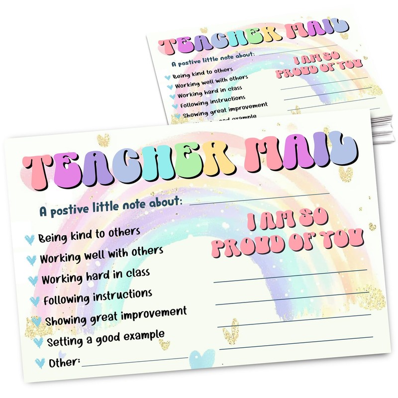 Watercolor Rainbow Teacher Mail Incentive Cards
