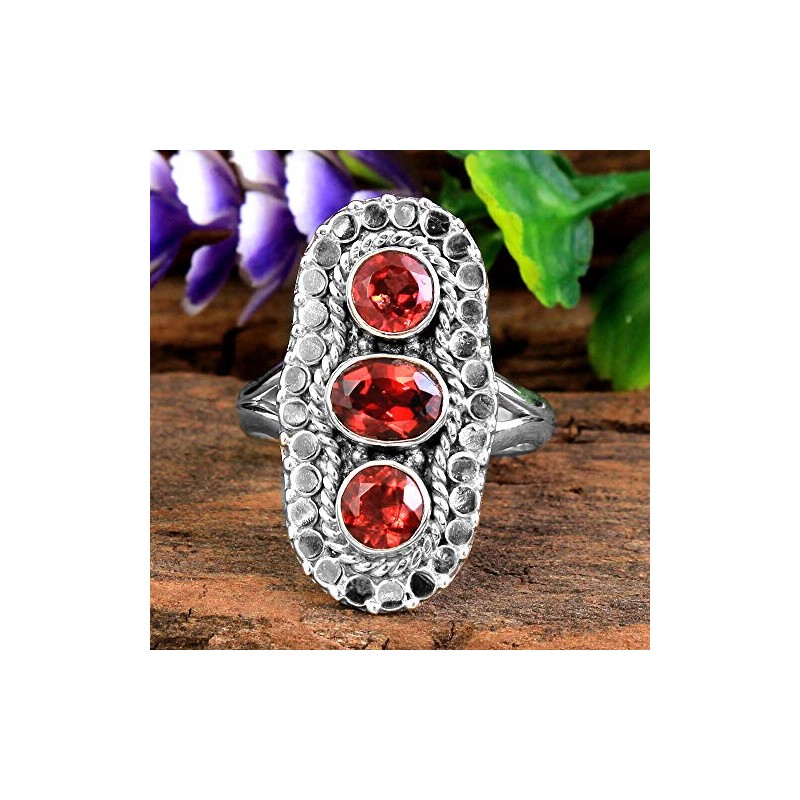 Ovale, runde Granat-Ringe aus massivem 925er Sterlingsilber, handgefertigte Statement-Ringe für