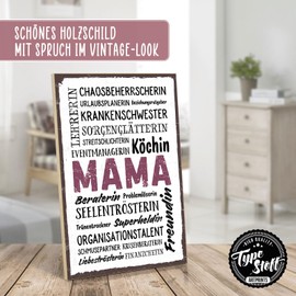 TypeStoff Wooden Sign with Saying - MAMA WORDCLOUD - Vintage Look with Quote as Gift and Decoration - HS-00583 28.2 x 19.5 x 1 cm