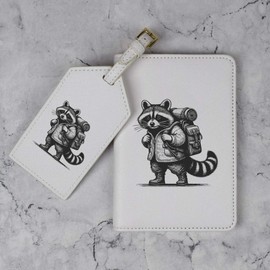Azeeda 'Raccoon Hiker' Passport Cover & Luggage Tag Travel Set (PA00027563)